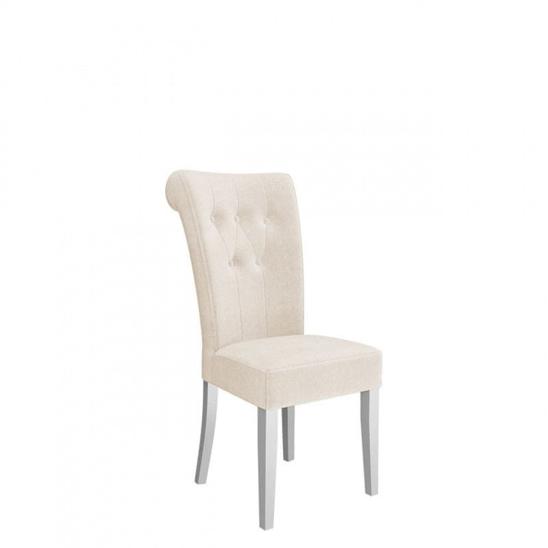 Veneti Luxusná jedálenská stolička NOSSEN 3 - polomatná biela / béžová / pozlátené klopadlo